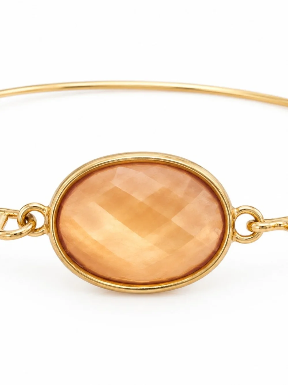 Gold-Tone Peach Oval Stone Bangle Bracelet - Women Jewelry